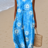 Brianna - Women's Loose-Fit Sleeveless Printed Midi Beach Dress