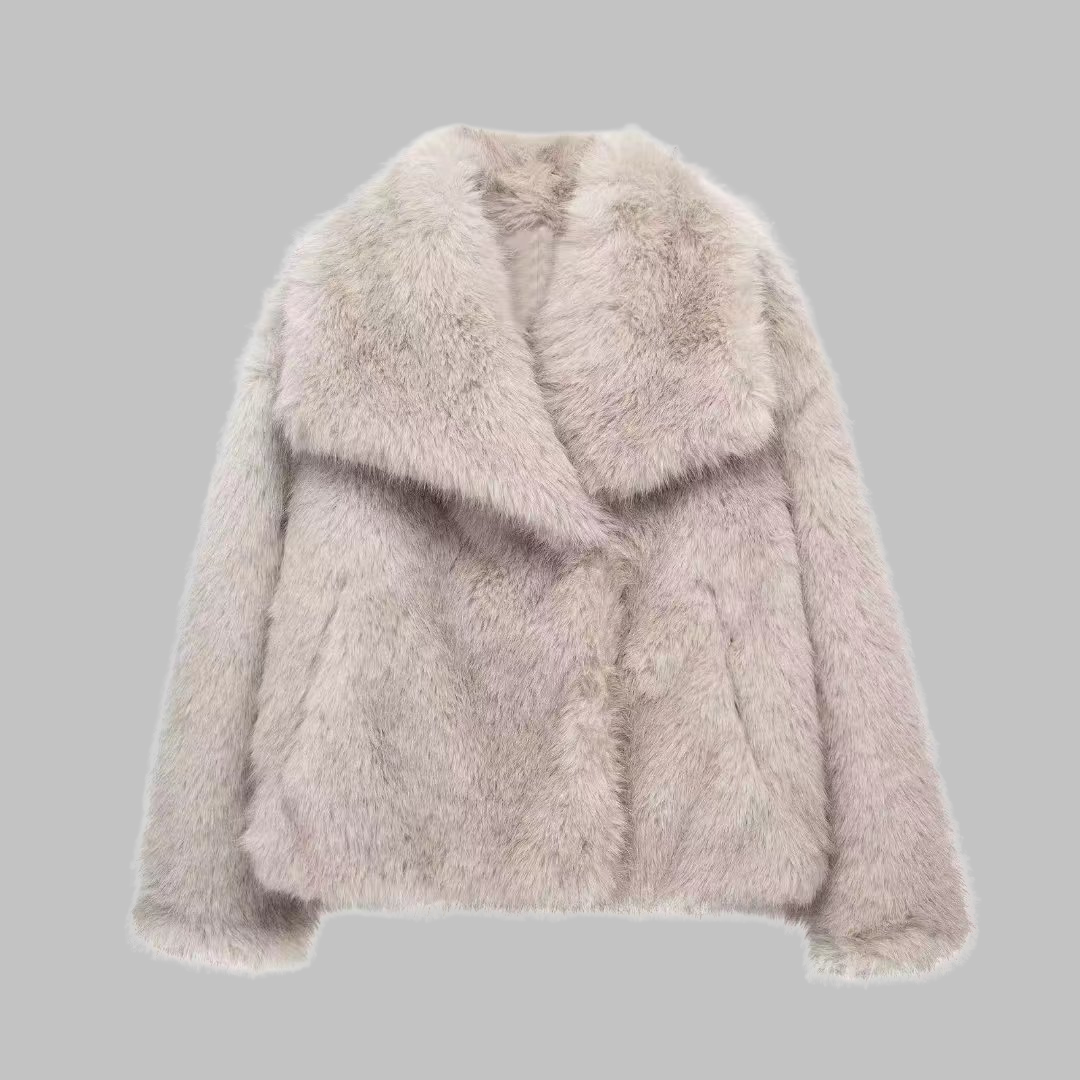 NESRIN™ - Elegant Long Sleeve Collared Fuzzy Jacket