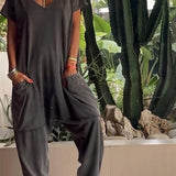 Easygoing V-Neck Solid Jumpsuit