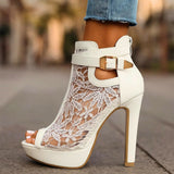 Estelle - Open Toe Lace Heels