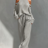 MARIA - Cold-Shoulder Turtleneck Knit Top & Wide-Leg Pants Ensemble