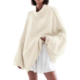 RUSSELT - Ribbed Knit Batwing Mock Neck Sweater