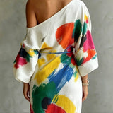 Mara - Asymmetrical Abstract Print Maxi Dress