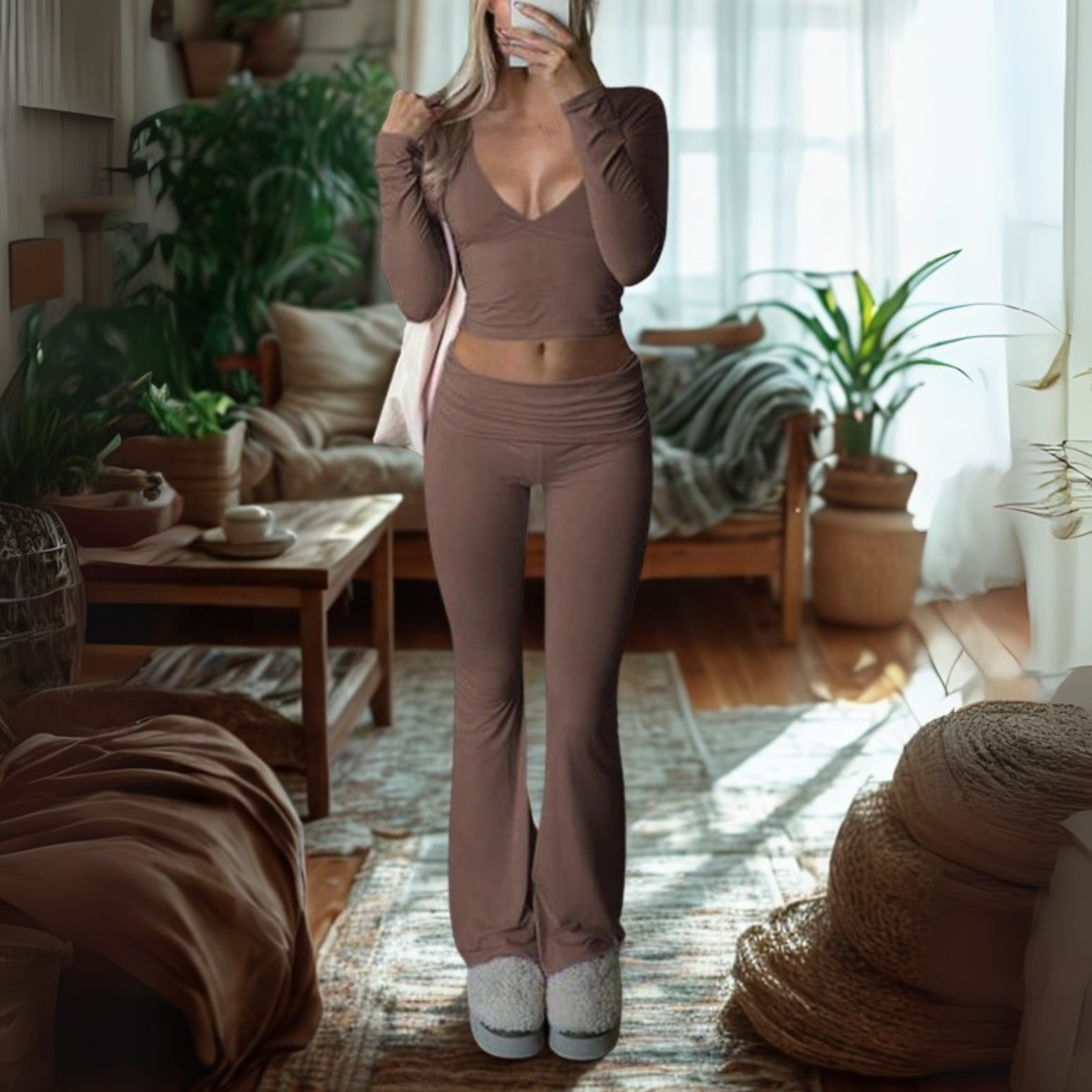 SINAT - Long Sleeve V-Neck Cropped Top