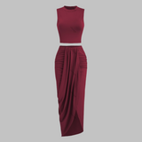 MANUELA™ - Chic Pleated Slit Maxi Skirt Ensemble