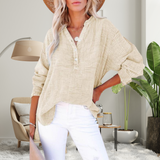 Brylin - Oversized Long Sleeve Blouse with Casual Button V-Neck