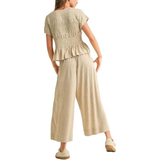 CHARLENET - 2-Piece Smocked Top with Wide Leg Pants