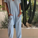 Easygoing V-Neck Solid Jumpsuit