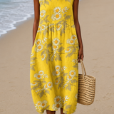 Cameron - Women's Loose-Fit Sleeveless Printed Midi Beach Dress