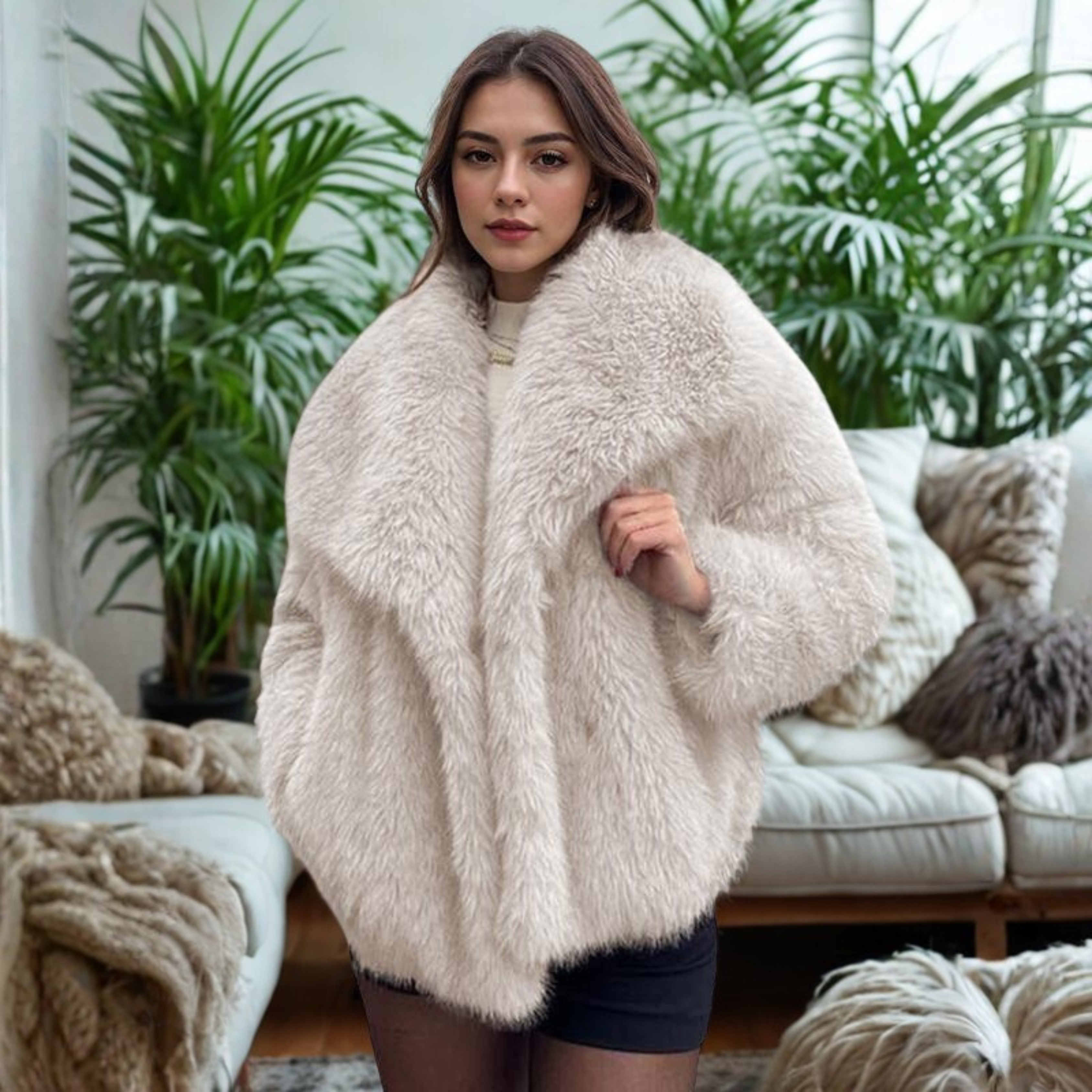 CORRINE™ - Elegant Long Sleeve Fuzzy Coat with Collar