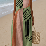Victoria - Women's Casual Midi Dress with Sleeveless Print Design