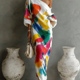 Mara - Asymmetrical Abstract Print Maxi Dress