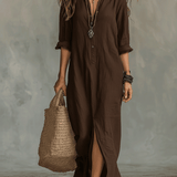 Bohemian Maxi Dress with Black Button-Front Detail