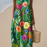 Zoe - Women's Casual Midi Dress with Sleeveless Print Design