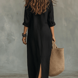 Bohemian Maxi Dress with Black Button-Front Detail