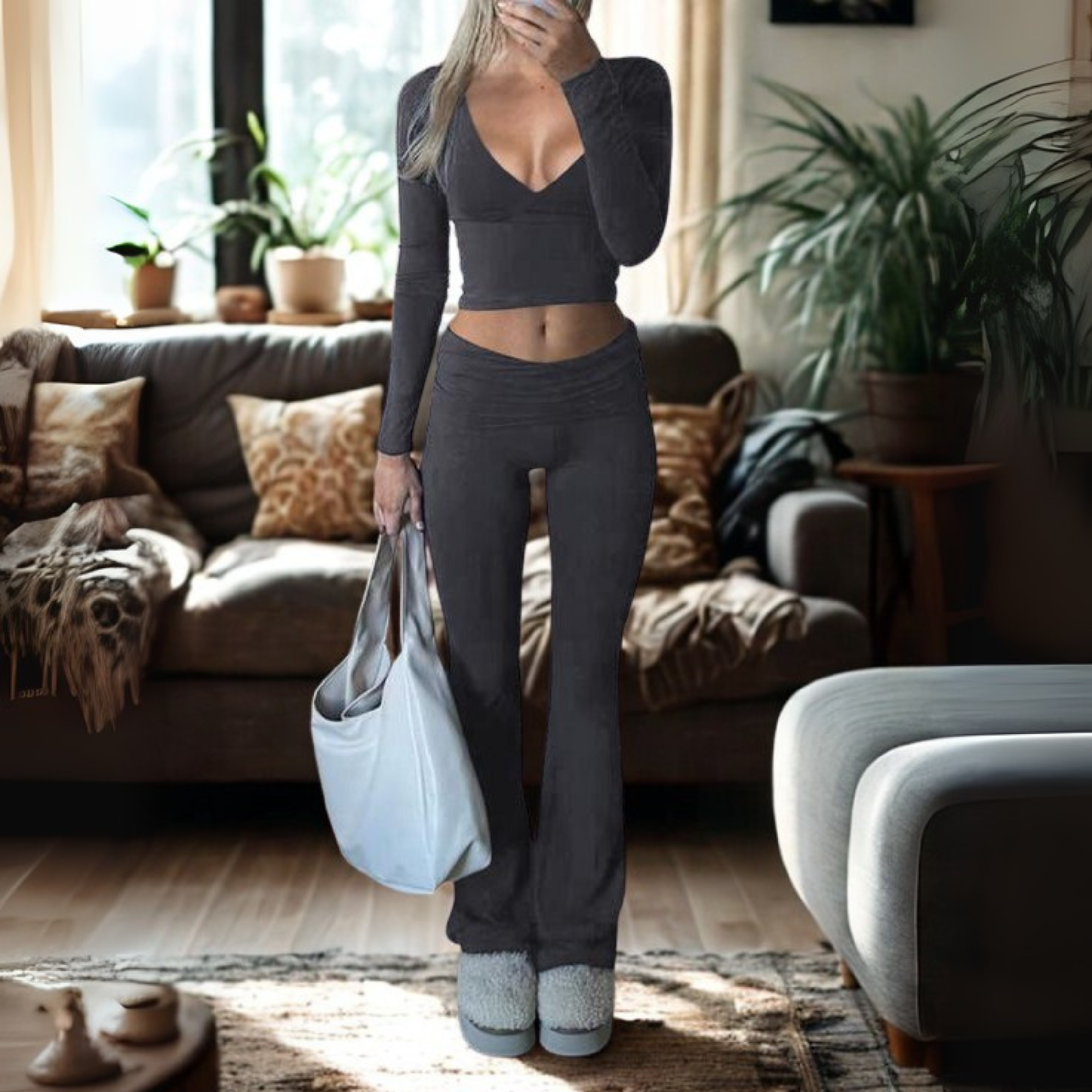 SINAT - Long Sleeve V-Neck Cropped Top