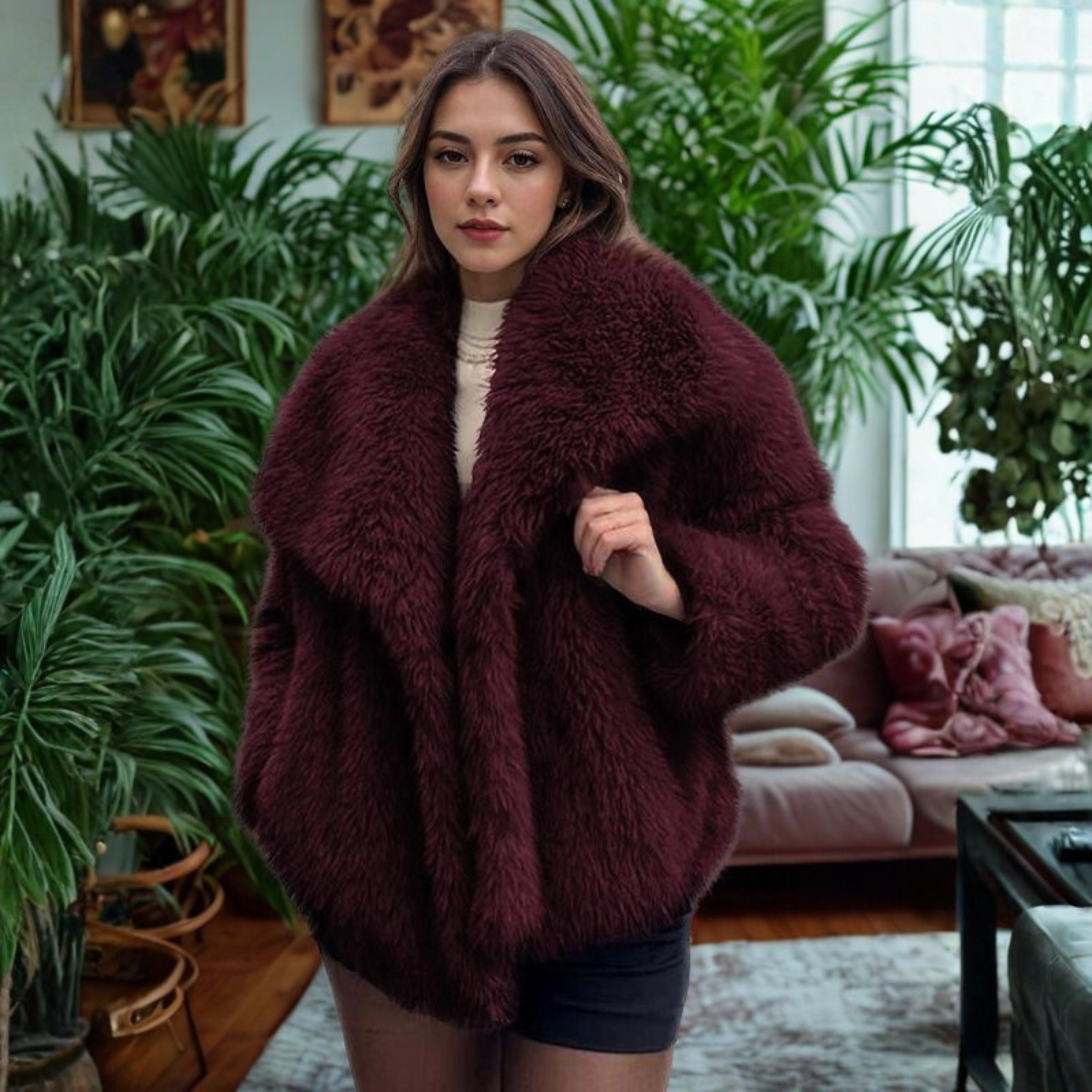 CORRINE™ - Elegant Long Sleeve Fuzzy Coat with Collar
