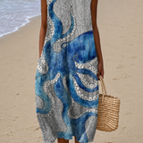 Caroline - Women's Loose-Fit Sleeveless Printed Midi Beach Dress