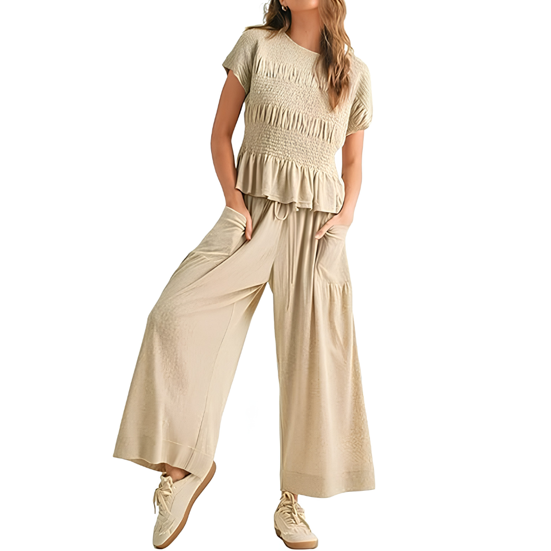 WRENOVA™ – Comfy Smocked Wide-Leg Lounge Ensemble