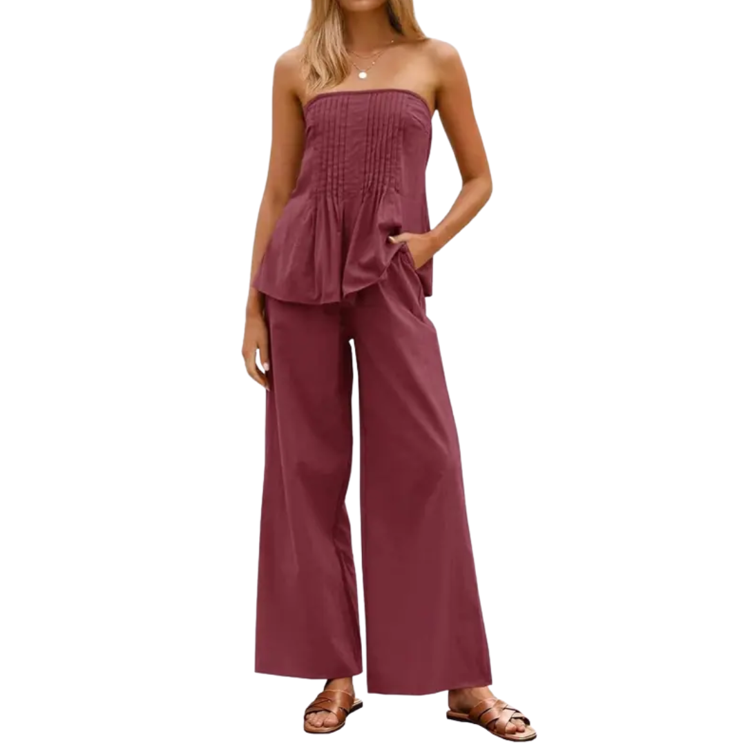 ZELENE™ – Effortless Strapless Wide-Leg Lounge Ensemble