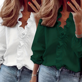 Lorelei - Classic V-Neck Blouse with Elegant Ruffles