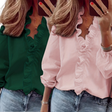 Lorelei - Classic V-Neck Blouse with Elegant Ruffles