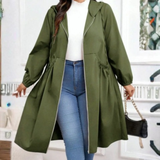 AVRILT - Plus Size Long Zip-Up Hoodie with Drawstring