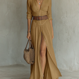Lorena - Maxi Dress with Long Sleeves in Linen