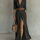 Lorena - Maxi Dress with Long Sleeves in Linen