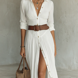 Lorena - Maxi Dress with Long Sleeves in Linen