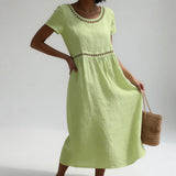 Livia - Midi Dress in Embroidered Linen Blend