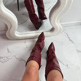 ELOISE™ - Burgundy Leather Ankle Boots