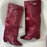 ELOISE™ - Burgundy Leather Ankle Boots
