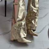 SERAPHINA™ - Luxe Gold Leather Ankle Boots