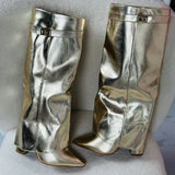 SERAPHINA™ - Luxe Gold Leather Ankle Boots