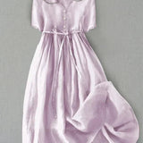 Isla Midi Dress - Stylish Cotton-Linen Comfort for Women