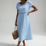 Livia - Midi Dress in Embroidered Linen Blend