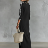 Delia - Maxi Dress with Button-Collar Sweatshirt Design
