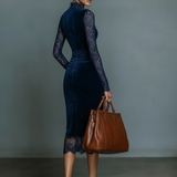 Freya - Navy Velvet V-Neck Midi Gown