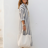 Naomi - Striped Midi Dress with Shirt Style