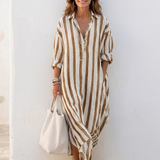 Naomi - Striped Midi Dress with Shirt Style