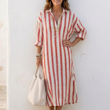 Naomi - Striped Midi Dress with Shirt Style