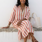 Naomi - Striped Midi Dress with Shirt Style