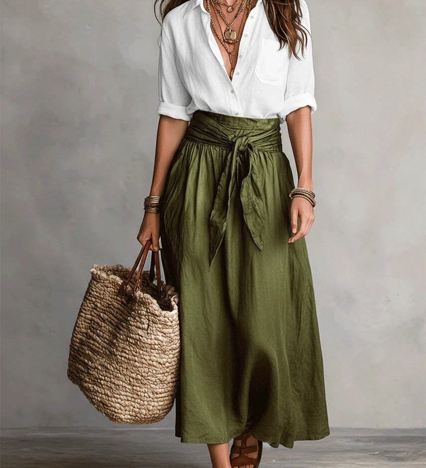 Camilla - Midi Skirt Set with Shirt and Belt