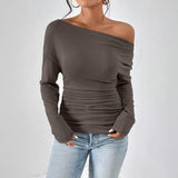 Gaty - Stylish Long Sleeve Asymmetrical Shoulder Blouse