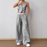 DULCE™ – Stylish Sleeveless Two-Piece Striped Loungewear Set