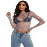 Novy - Fitted Long Sleeve Blouse with Lace Mesh Detail