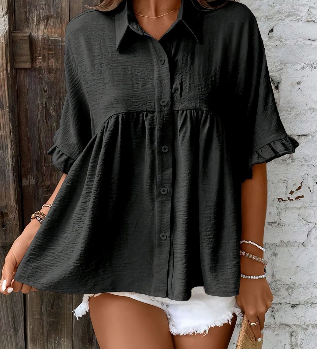 Ellasa - Plus Size Ruffle Button-Up Blouse for Casual Wear