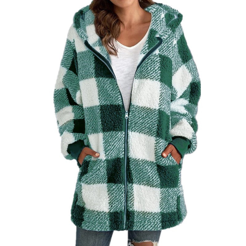 ARABELLA™ Plaid Fleece Hooded Long Sleeve Coat