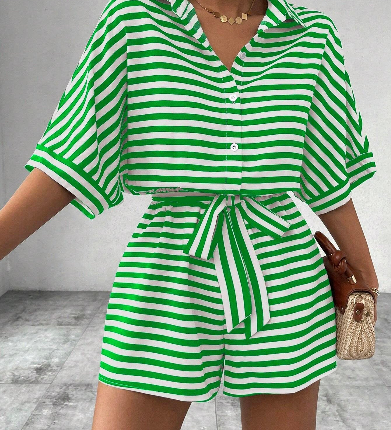 CANDIDA™ – Striped Tie-Front Casual Summer Romper
